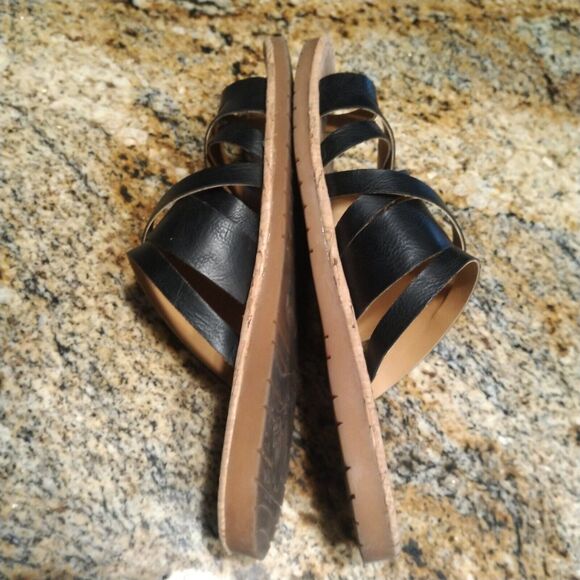 Korks Clemmons Strappy Slides Sandals Black Leather Cork Footbed Women's 8.5M - Picture 6 of 12